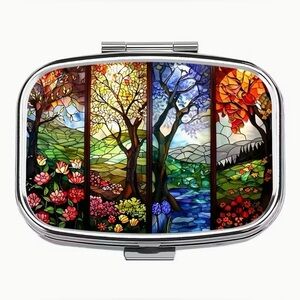 Seasons Mosaic Art Inspired Pill Organizer 2-Compartment Compact Pill Case New